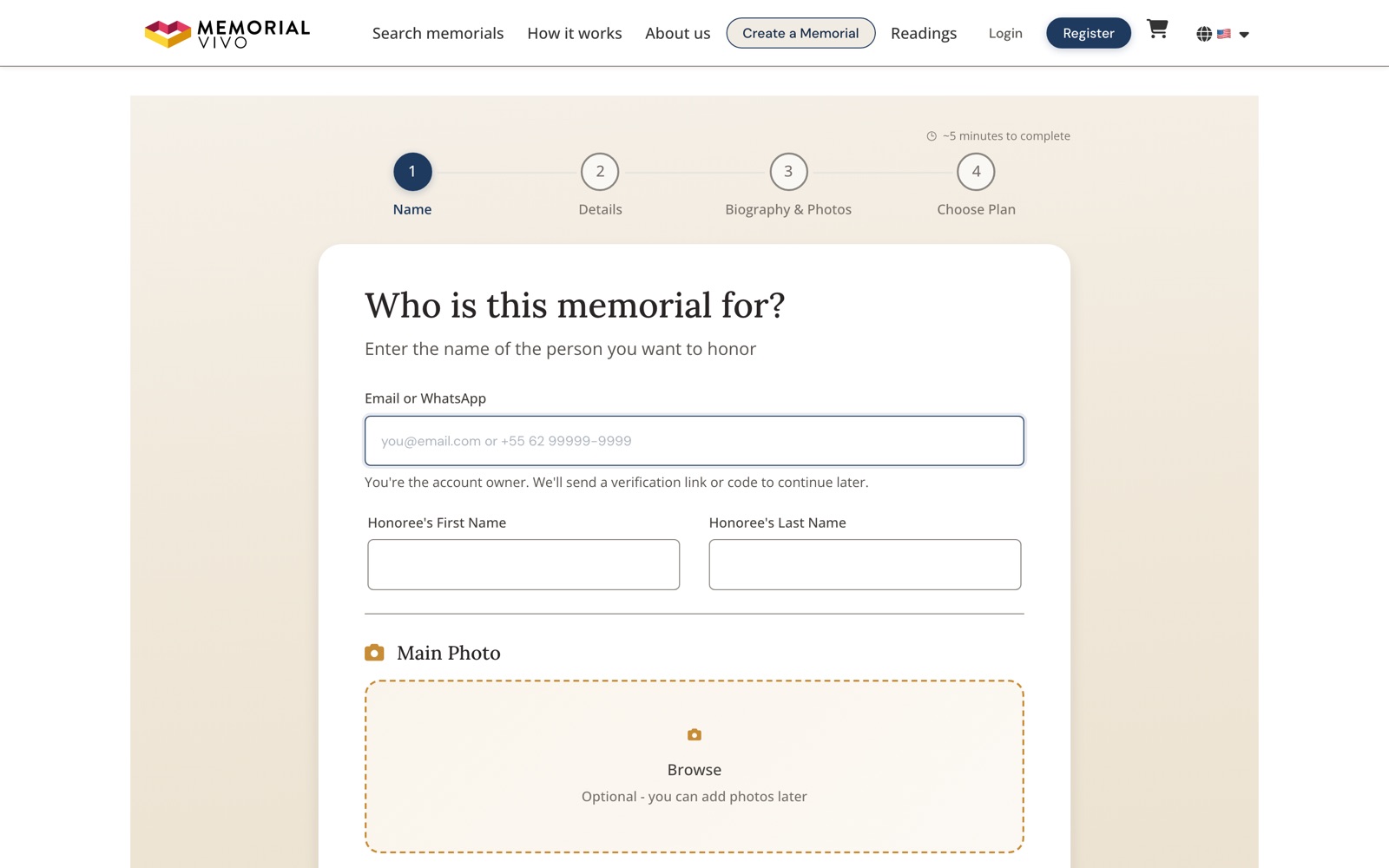 Memorial Vivo — Create a memorial
