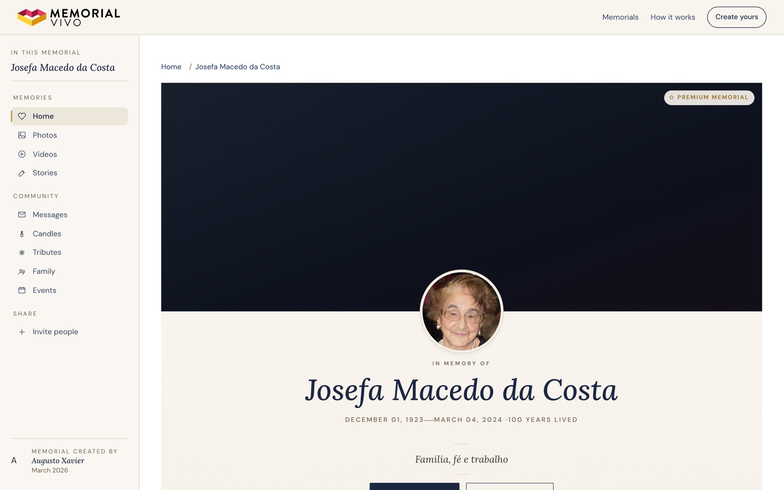 Memorial Vivo — Memorial page